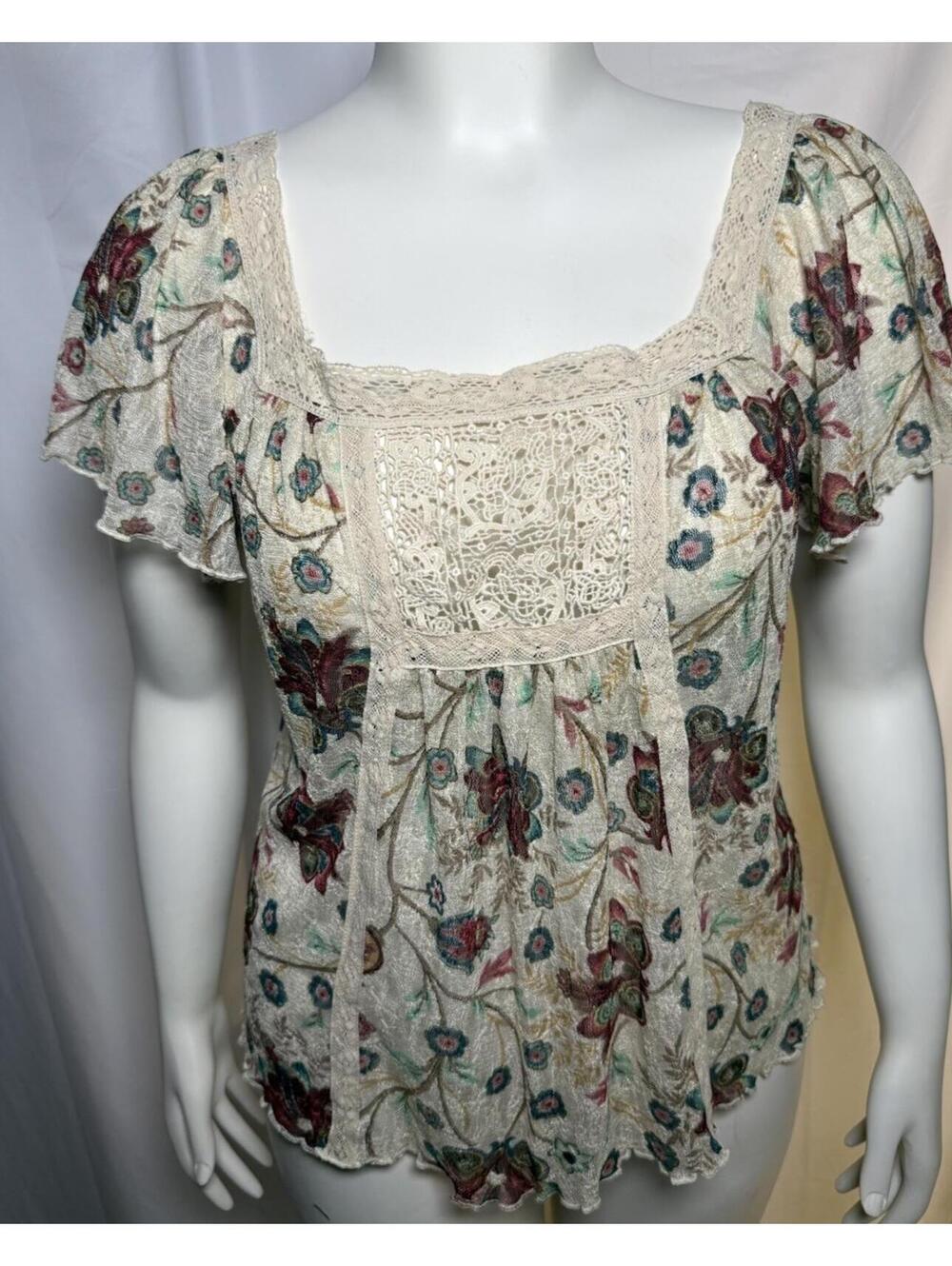 Denim & Supply Ralph Lauren, Floral Lace Peasant Top Size Large Boho Cottagecore